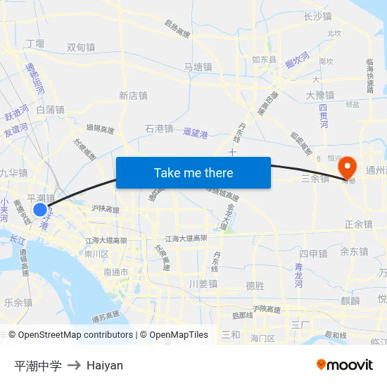 Pingchao Middle School to Haiyan map