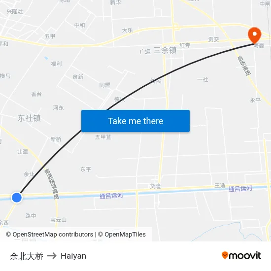 Yubei Bridge to Haiyan map