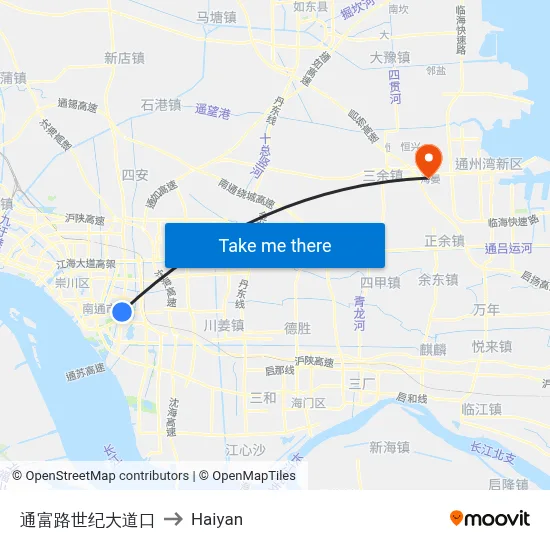 Tongfu Road Century Avenue Intersection to Haiyan map