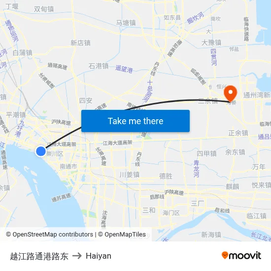 Yuejiang Road & Tonggang Road East to Haiyan map