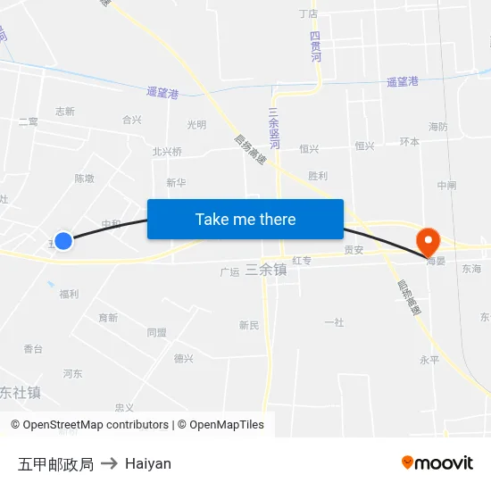 Wujia Post Office to Haiyan map