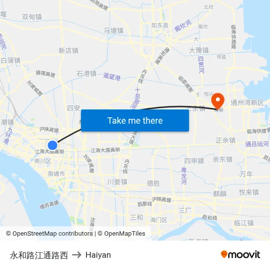 Yonghe Road & Jiangtong Road West to Haiyan map