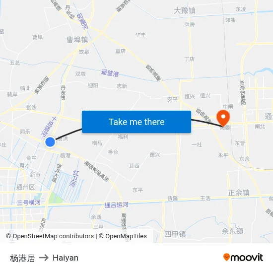 Yanggang Residence to Haiyan map