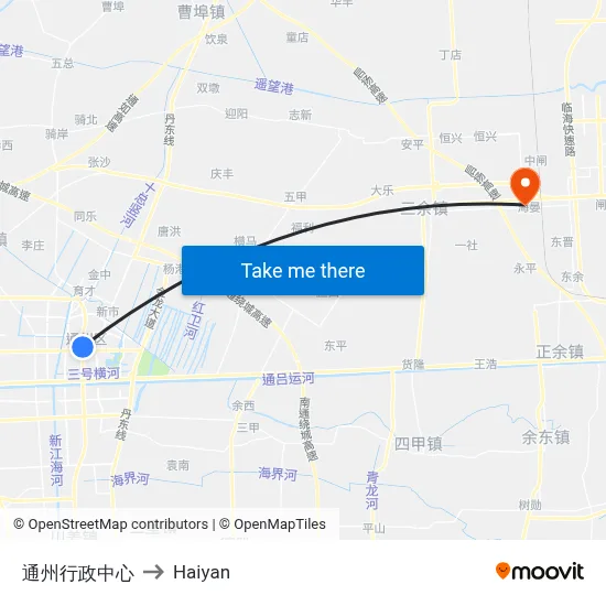 Tongzhou Administrative Center to Haiyan map