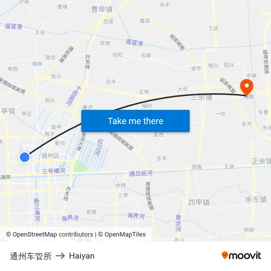 Tongzhou Vehicle Administration to Haiyan map