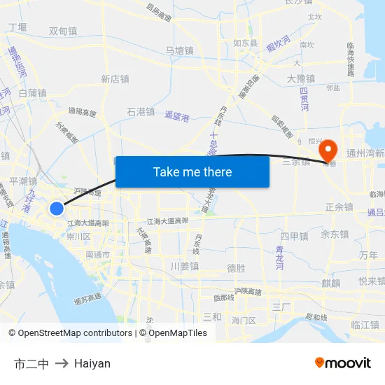 City No.2 Middle School to Haiyan map