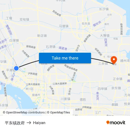 Pingdong Town Government to Haiyan map