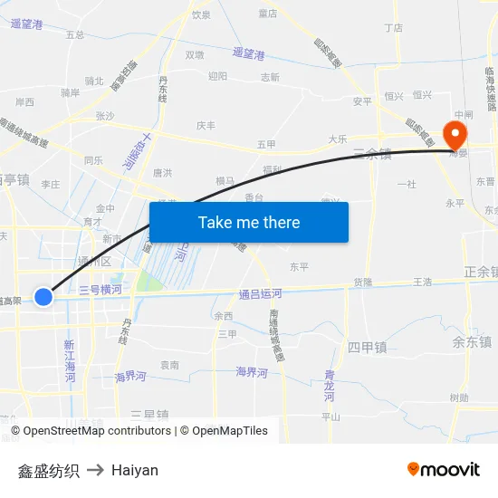 Xinsheng Textile to Haiyan map