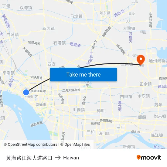 Huanghai Road & Jianghai Avenue Intersection to Haiyan map