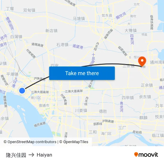 Longxing Garden to Haiyan map