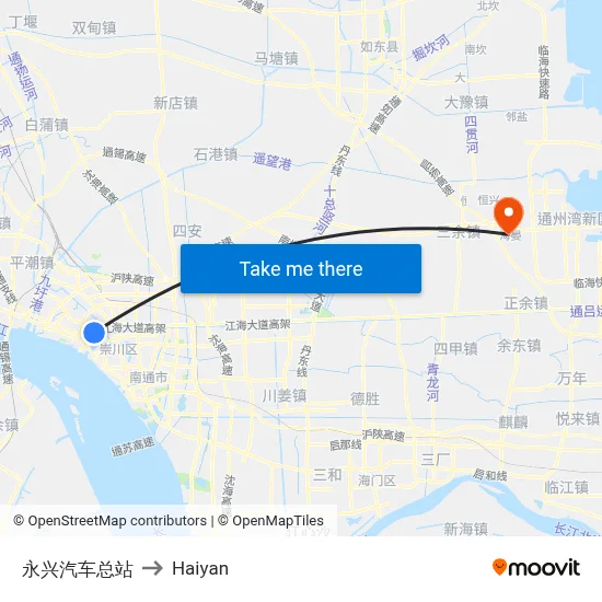Yongxing Bus Terminal to Haiyan map
