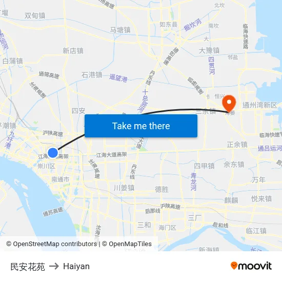 Minan Garden to Haiyan map