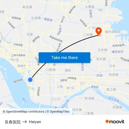 Liangchun Hospital to Haiyan map