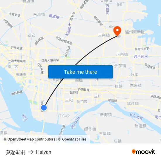 Mochou New Village to Haiyan map