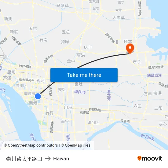 崇川路太平路口 to Haiyan map