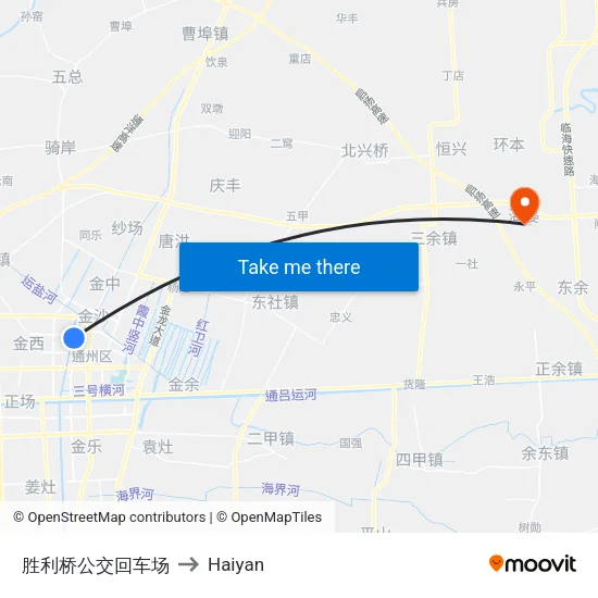 胜利桥公交回车场 to Haiyan map
