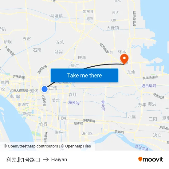 利民北1号路口 to Haiyan map