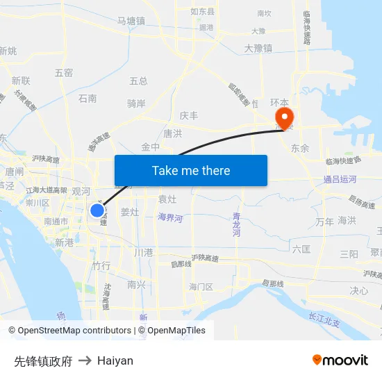 先锋镇政府 to Haiyan map