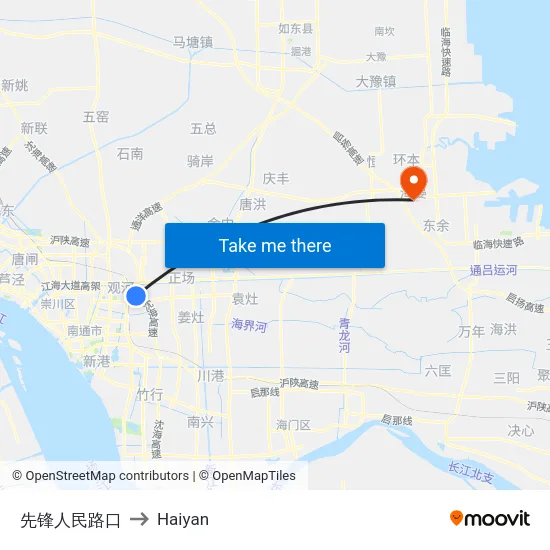 先锋人民路口 to Haiyan map