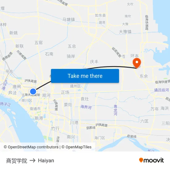 商贸学院 to Haiyan map