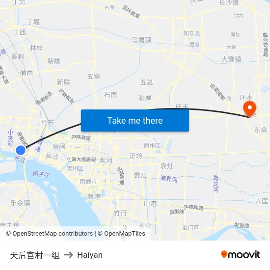 天后宫村一组 to Haiyan map