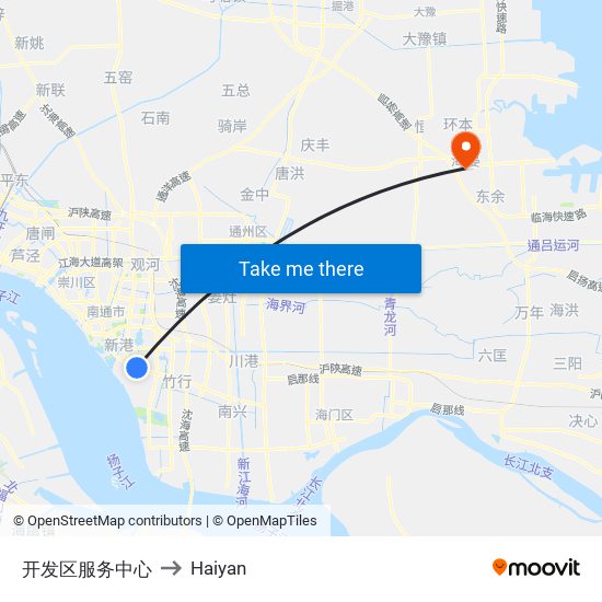 开发区服务中心 to Haiyan map