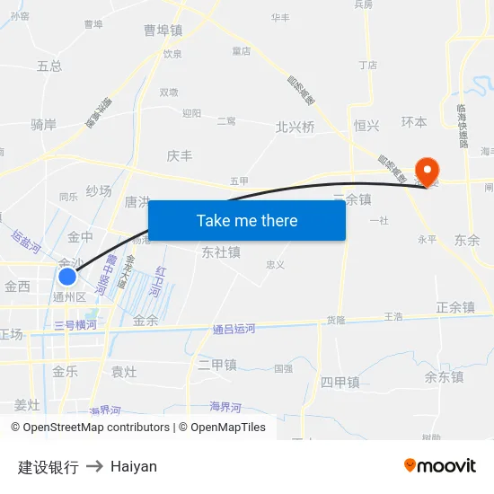建设银行 to Haiyan map
