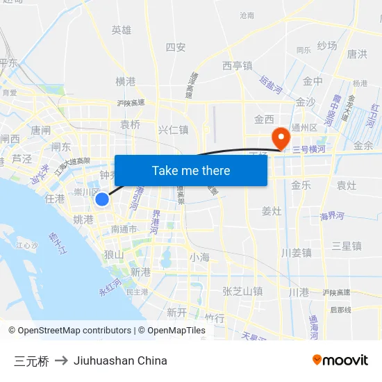 三元桥 to Jiuhuashan China map