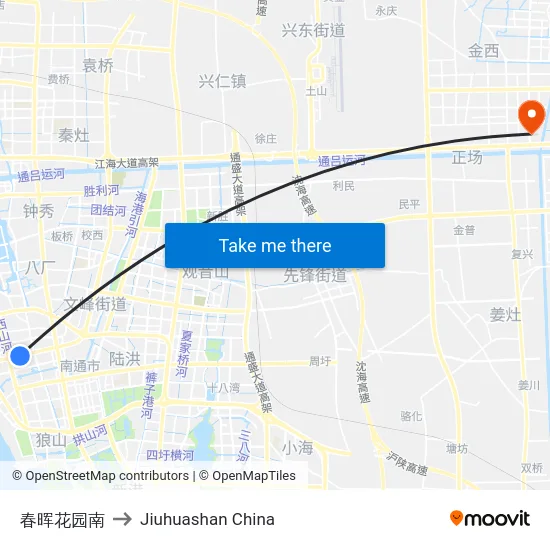 春晖花园南 to Jiuhuashan China map
