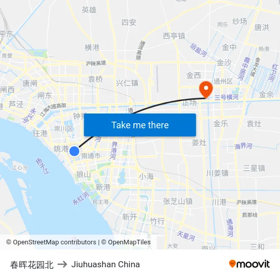 春晖花园北 to Jiuhuashan China map