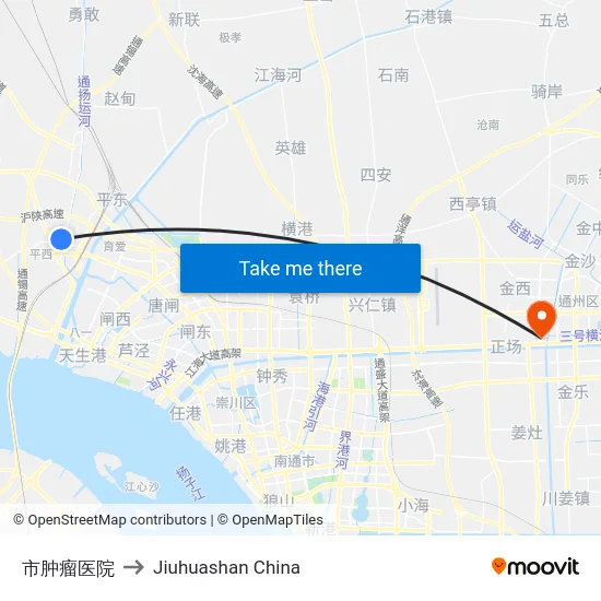 市肿瘤医院 to Jiuhuashan China map