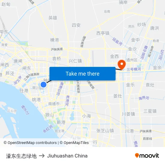濠东生态绿地 to Jiuhuashan China map