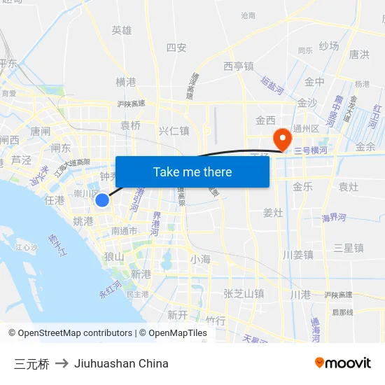 三元桥 to Jiuhuashan China map