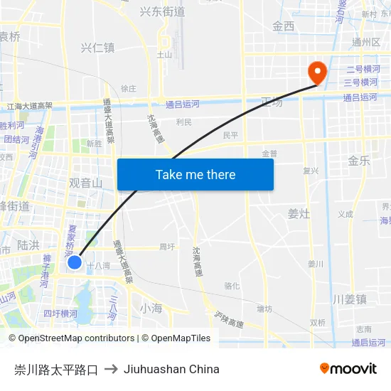 崇川路太平路口 to Jiuhuashan China map