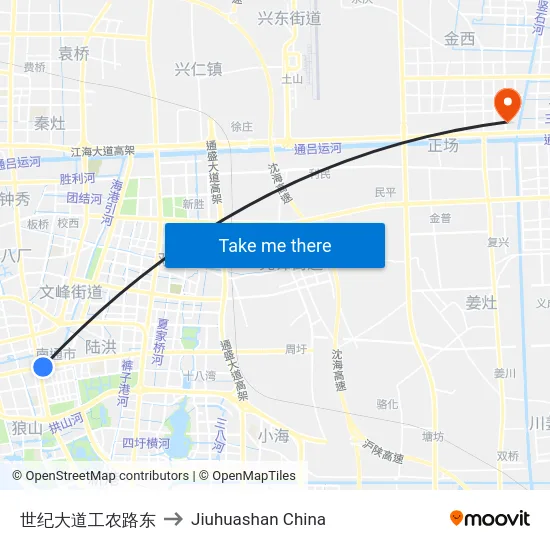世纪大道工农路东 to Jiuhuashan China map