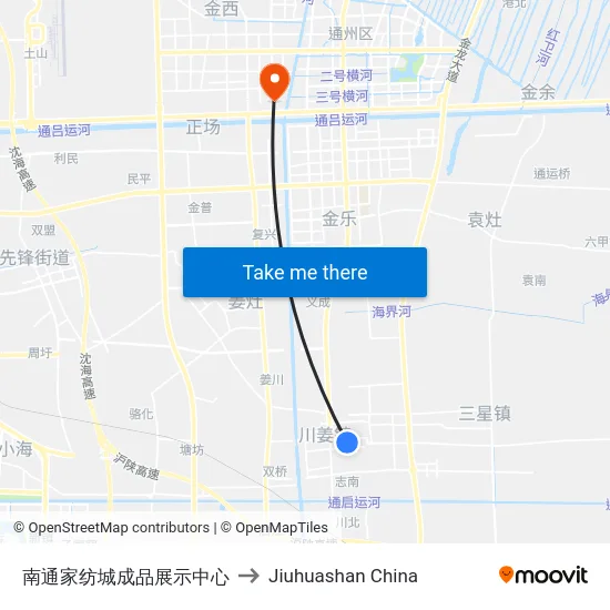 南通家纺城成品展示中心 to Jiuhuashan China map