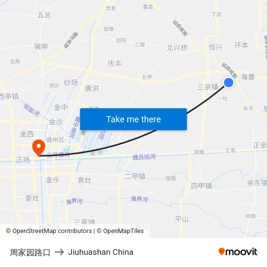 周家园路口 to Jiuhuashan China map