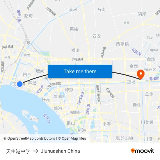 天生港中学 to Jiuhuashan China map