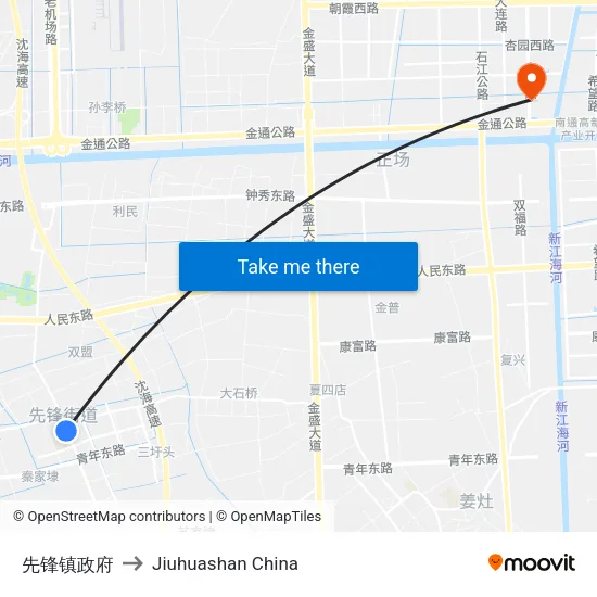 先锋镇政府 to Jiuhuashan China map