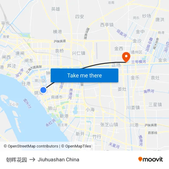 朝晖花园 to Jiuhuashan China map