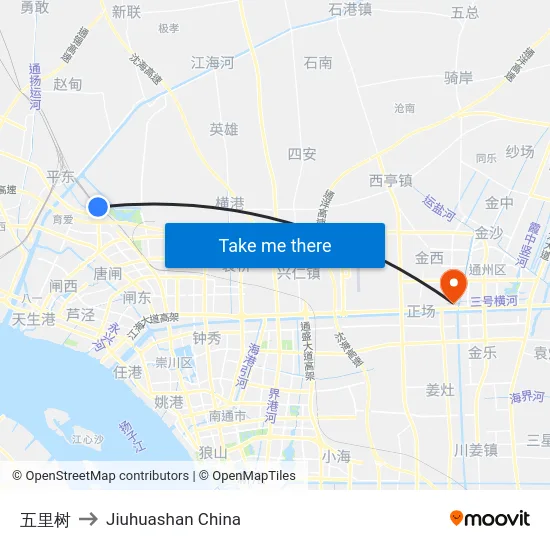 五里树 to Jiuhuashan China map