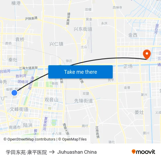 学田东苑·康平医院 to Jiuhuashan China map