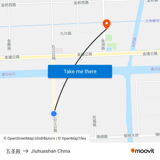 五圣殿 to Jiuhuashan China map