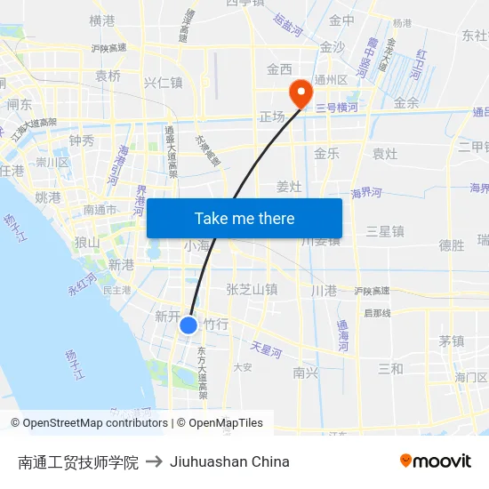 南通工贸技师学院 to Jiuhuashan China map