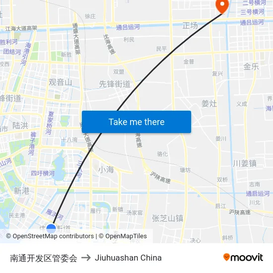南通开发区管委会 to Jiuhuashan China map