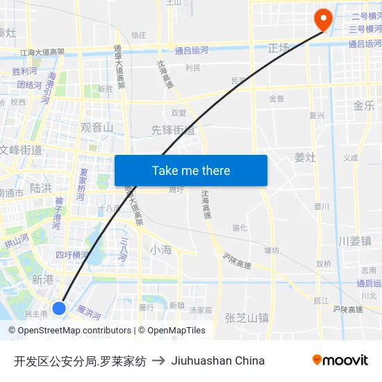 开发区公安分局.罗莱家纺 to Jiuhuashan China map
