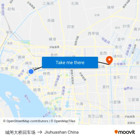城闸大桥回车场 to Jiuhuashan China map