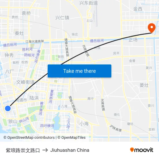 紫琅路崇文路口 to Jiuhuashan China map
