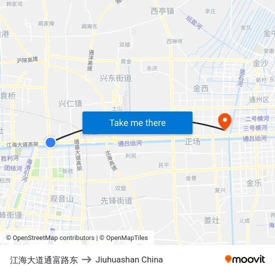 江海大道通富路东 to Jiuhuashan China map