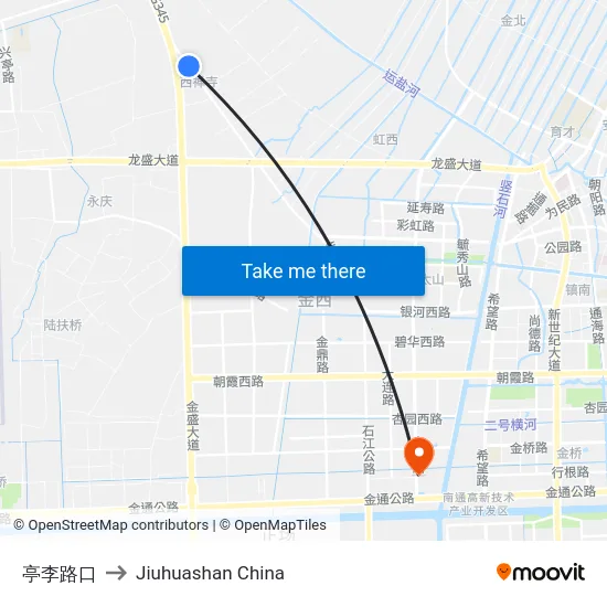 亭李路口 to Jiuhuashan China map